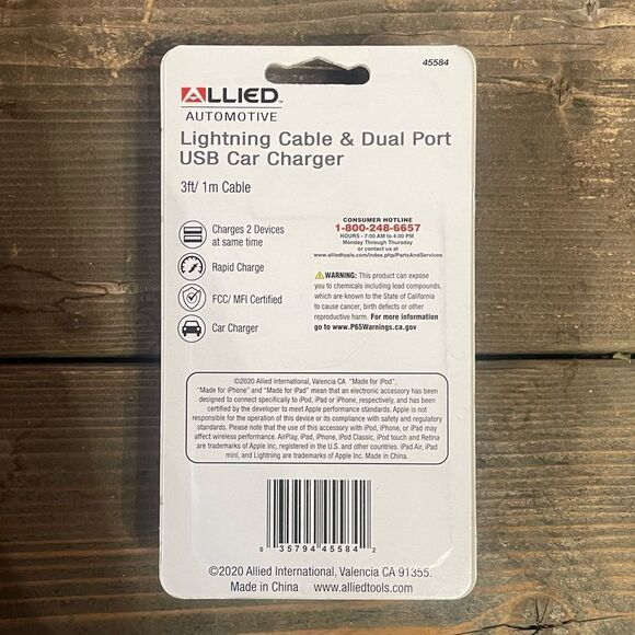 Lighting Cable & Dual Port USB Car Charger for iPod iPhone iPad Rapid Charge 3ft - Picture 3 of 4